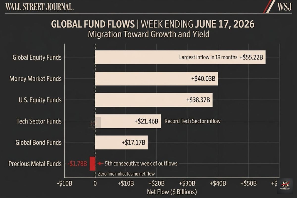 Quỹ global fund flow: đang bán precious metals, mua equity, tech, bond, money market